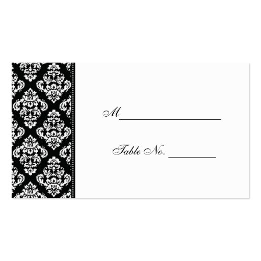 Black and White Damask Wedding Placecards Business Cards (front side)