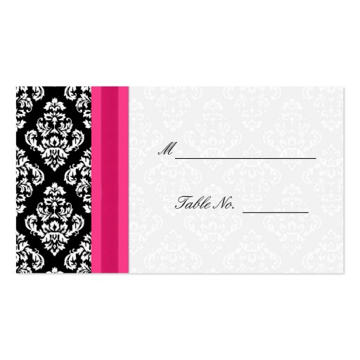 Black and White Damask Wedding Placecards in Pink Business Card Template (front side)
