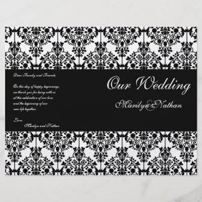 Black and White Damask Wedding Program Custom Flyer