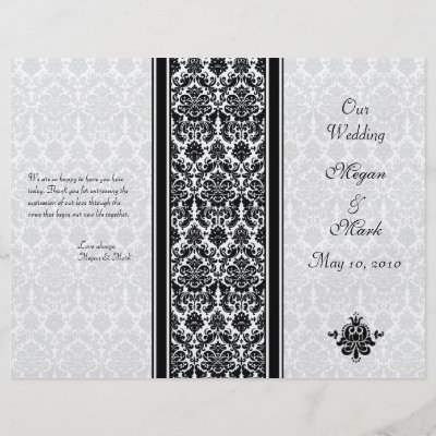 Black and White Damask Wedding Program Flyer