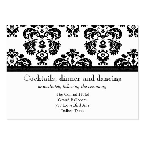 Black and White Damask Wedding Reception Cards Business Card (front side)