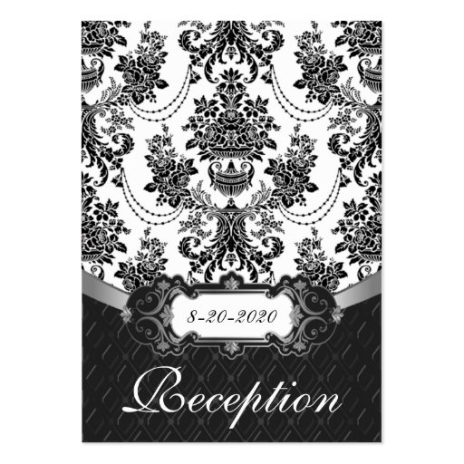 Black and White Damask Wedding Reception Cards Business Card Template (front side)