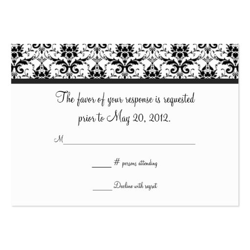 Black and White Damask Wedding RSVP Card Business Card Templates (front side)