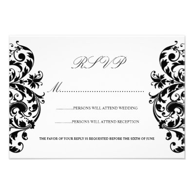 Black and White Damask Wedding RSVP Cards Personalized Invites
