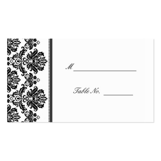 Black and White Damask Wedding Seating Placecards Business Card Templates (front side)