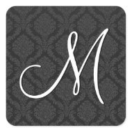BLACK and WHITE Damask Wedding Square Sticker sticker