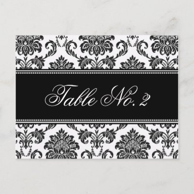 Black and White Damask Wedding Table Number Postcard