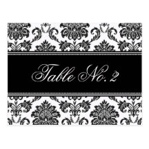 Black and White Damask Wedding Table Number Postcard