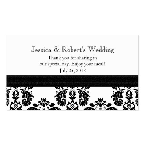 Black and White Damask Wedding Table Place Cards Business Cards (back side)