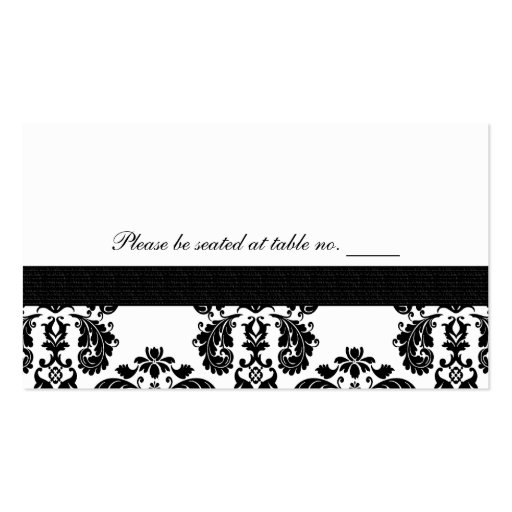 Black and White Damask Wedding Table Place Cards Business Cards (front side)