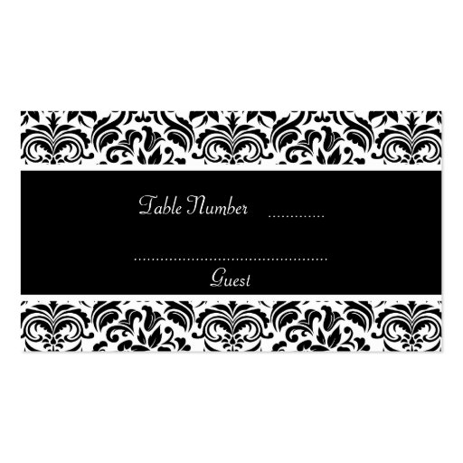 Black and White Damask Wedding Table Place Cards Business Card Template (front side)