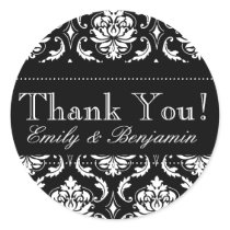Black and White Damask Wedding Thank You Stickers