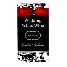 Black and White Damask Wedding Wine Labels