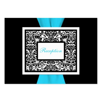 Black and White Damask with Blue Enclosure Card Business Cards