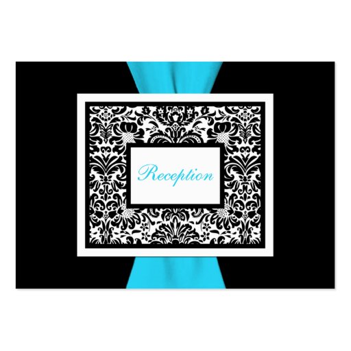 Black and White Damask with Blue Enclosure Card Business Cards (front side)