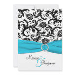 Black and White Damask with Blue Faux Ribbon Custom Invites