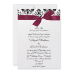 Black And White Damask With Burgundy Ribbon Custom Announcements