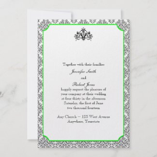 Black and White Damask with Lime Accent Invitation invitation