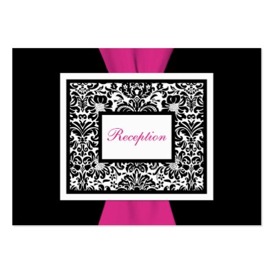 Black and White Damask with Pink Enclosure Card Business Card Template