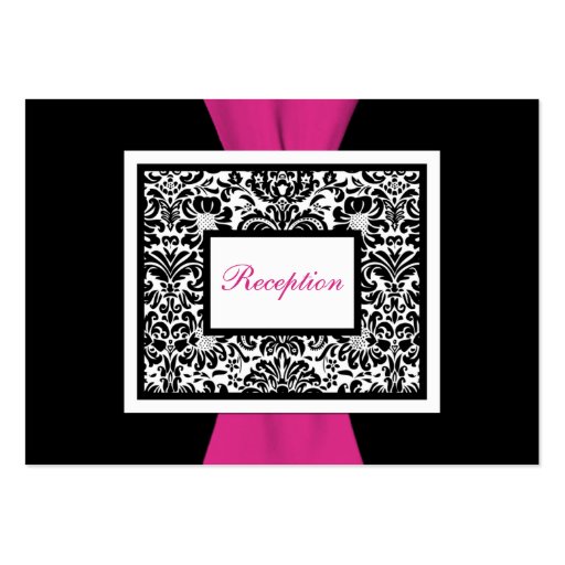 Black and White Damask with Pink Enclosure Card Business Card Template (front side)