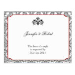Black and White Damask with Red Accent RSVP Postcards