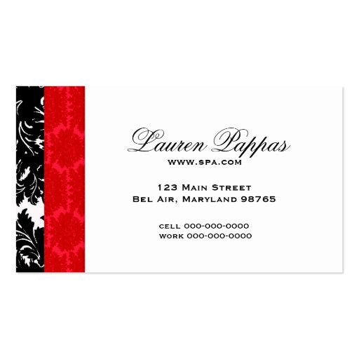 Black and White Damask with Red Damask Name Plate Business Card Templates (back side)