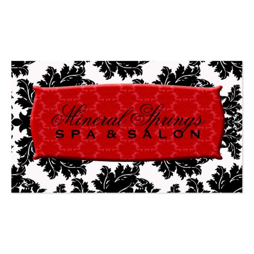 Black and White Damask with Red Damask Name Plate Business Card Templates (front side)