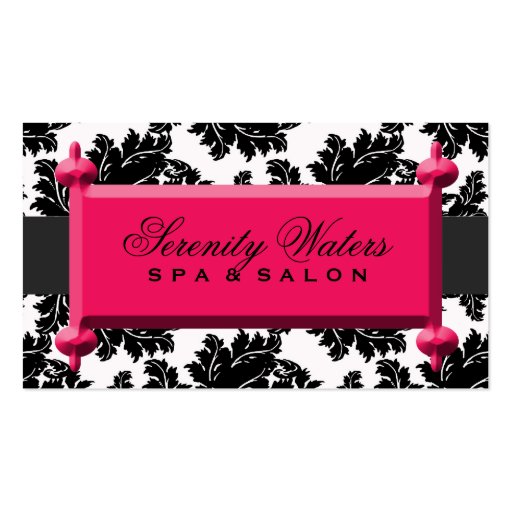 Black and White Damask with Red Magenta Name Plate Business Card Template