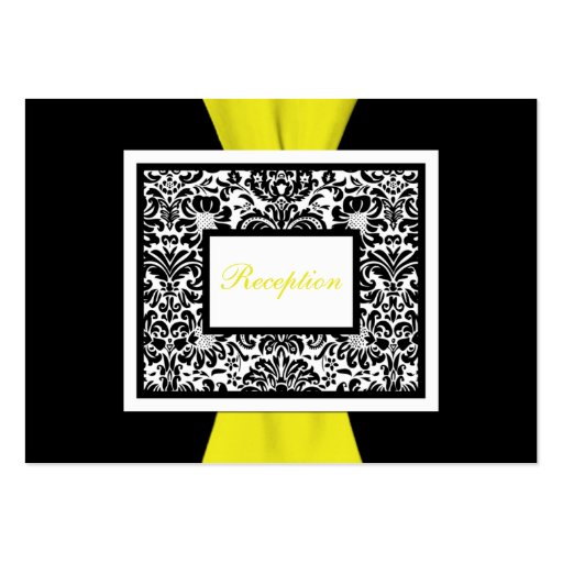 Black and White Damask with Yellow Enclosure Card Business Card (front side)