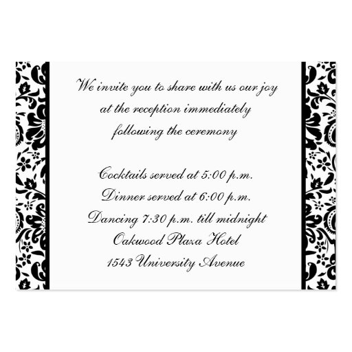 Black and White Damask with Yellow Enclosure Card Business Card (back side)