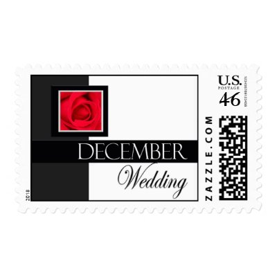 Black and white December wedding postage