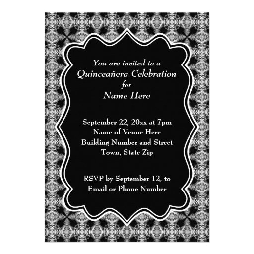 Black and White Decorative Pattern Quinceanera Custom Invites
