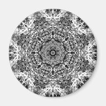 Black and White Decorative Round Pattern. Fridge Magnet