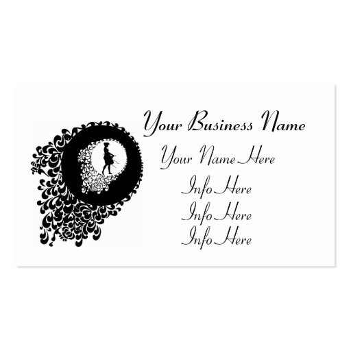 Black And White Decorative Silhouette Girl Business Card Templates (front side)