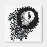 Black And White Decorative Silhouette Girl Refrigerator Magnet