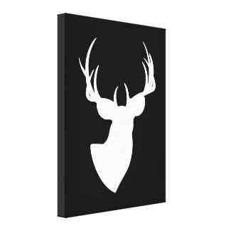 Black and White Deer Silhouette Stretched Canvas Print
