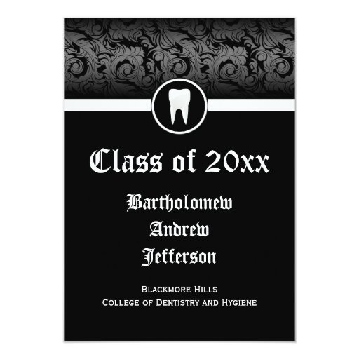 Black and White Dental School Graduation 5x7 Personalized Invites (front side)