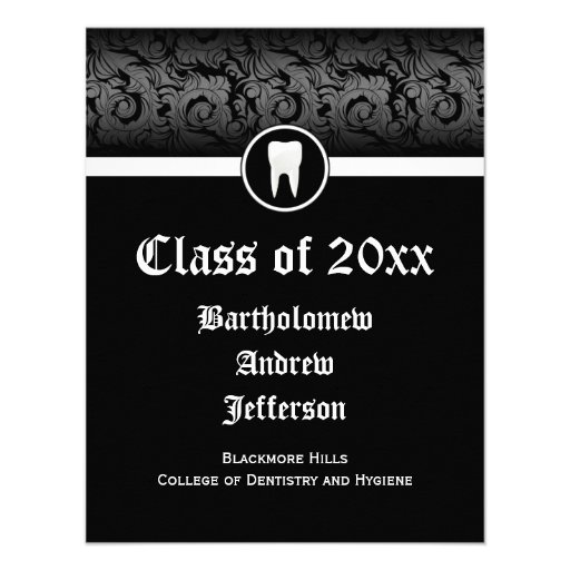 Black and White Dental School Graduation Dentistry Invitations (front side)