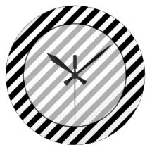 Black and White Diagonal Stripes. Wallclocks