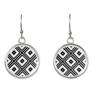 Black and White Diamond Abstract Drop Earrings