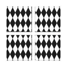 Black and White Diamond Harlequin Pattern Stretched Canvas Print
