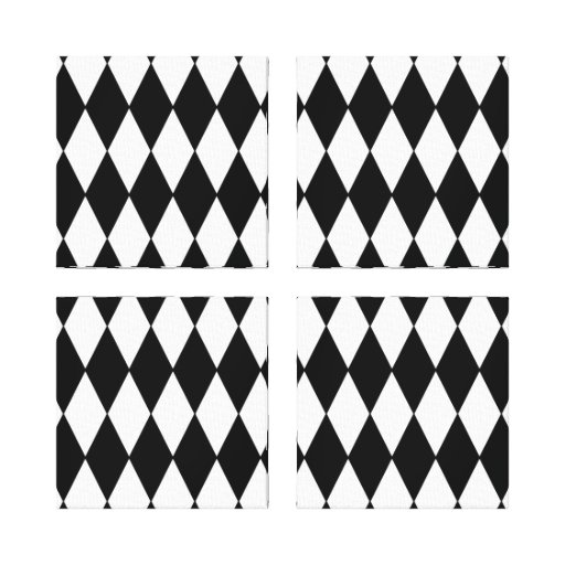 Black and White Diamond Harlequin Pattern Stretched Canvas Print | Zazzle