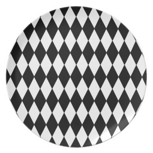 Black and White Diamond Harlequin Pattern Dinner Plate Zazzle