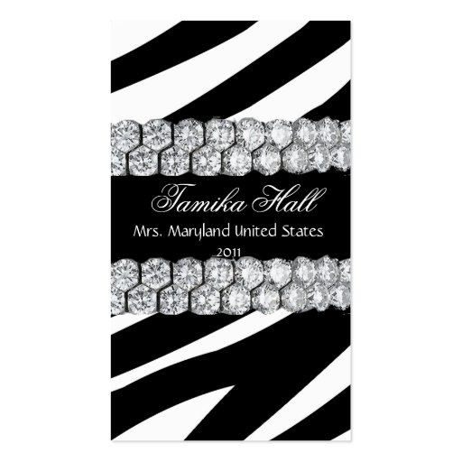 Black and White DiamondZebra Pageant Business Card (front side)