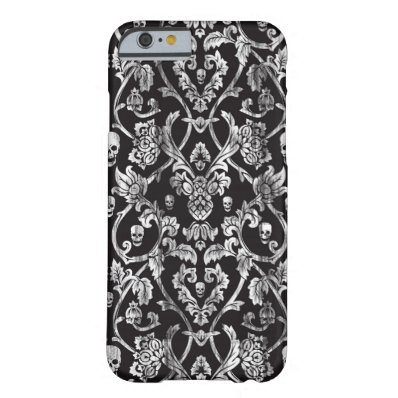 Black and white distressed skull damask pattern. barely there iPhone 6 case