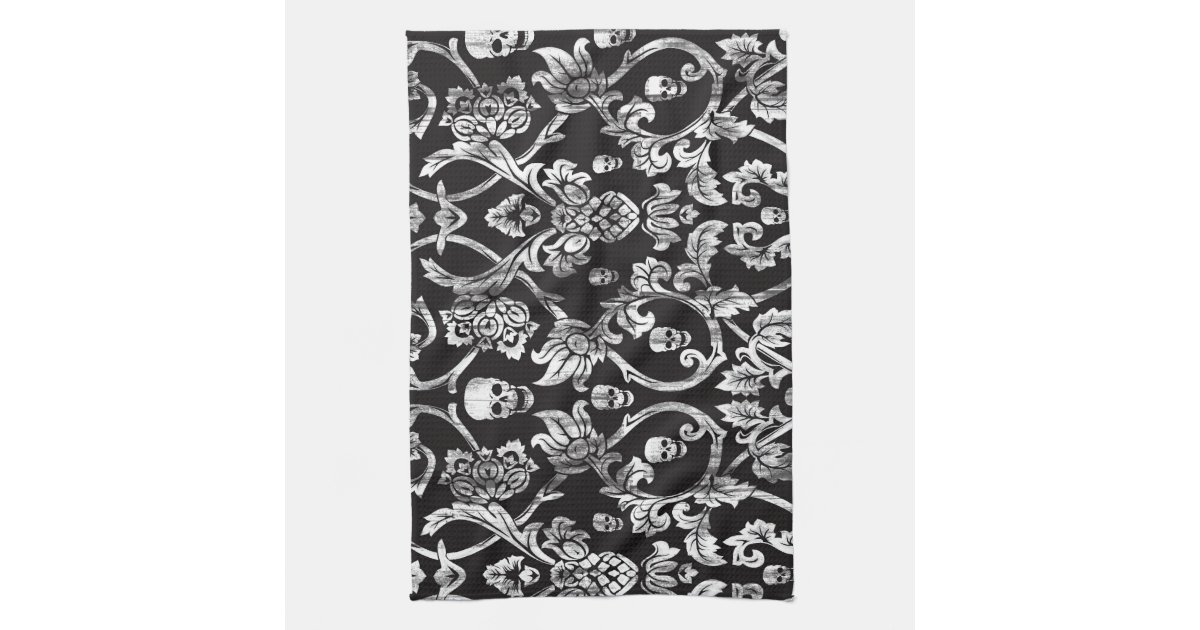 black and white damask towels