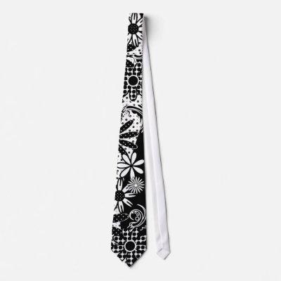 Black And White Dotted Floral Tie by Pen_And_Ink