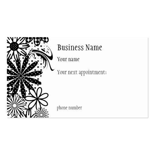 Black And White Dotted Flowers Appointment Card Business Cards (front side)