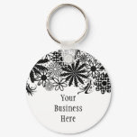 Black And White Dotted Flowers Keychain