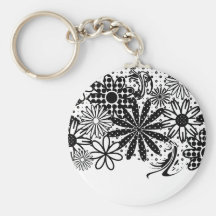 Black And White Dotted Flowers Keychain